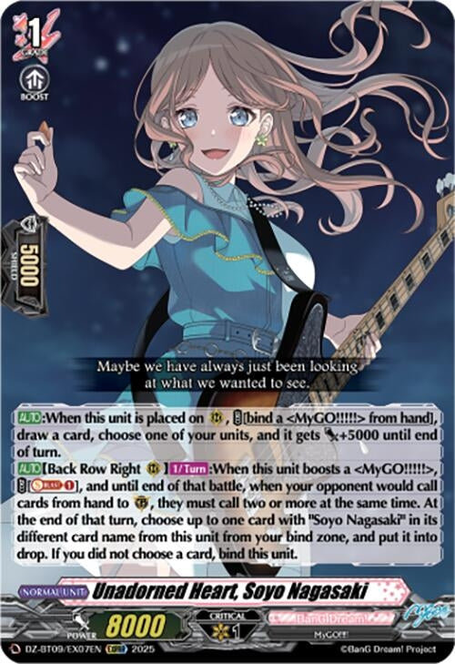 Image for Unadorned Heart, Soyo Nagasaki  (EXC) (DZ-BT09/EX07EN) - Cardfight Vanguard