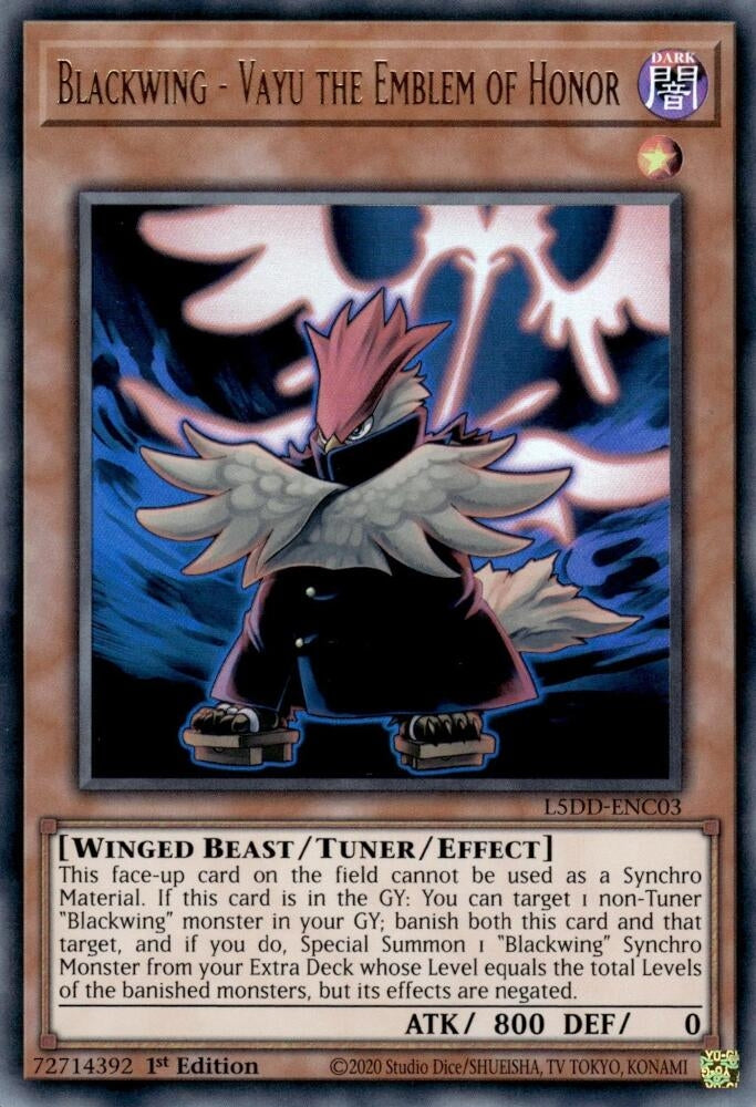 Image for Blackwing - Vayu the Emblem of Honor (L5DD-ENC03) - YuGiOh