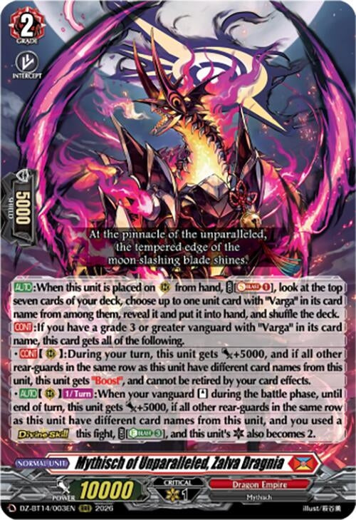 Image for Mythisch of Unparalleled, Zalva Dragnia (DZ-BT14/003EN) - Cardfight Vanguard