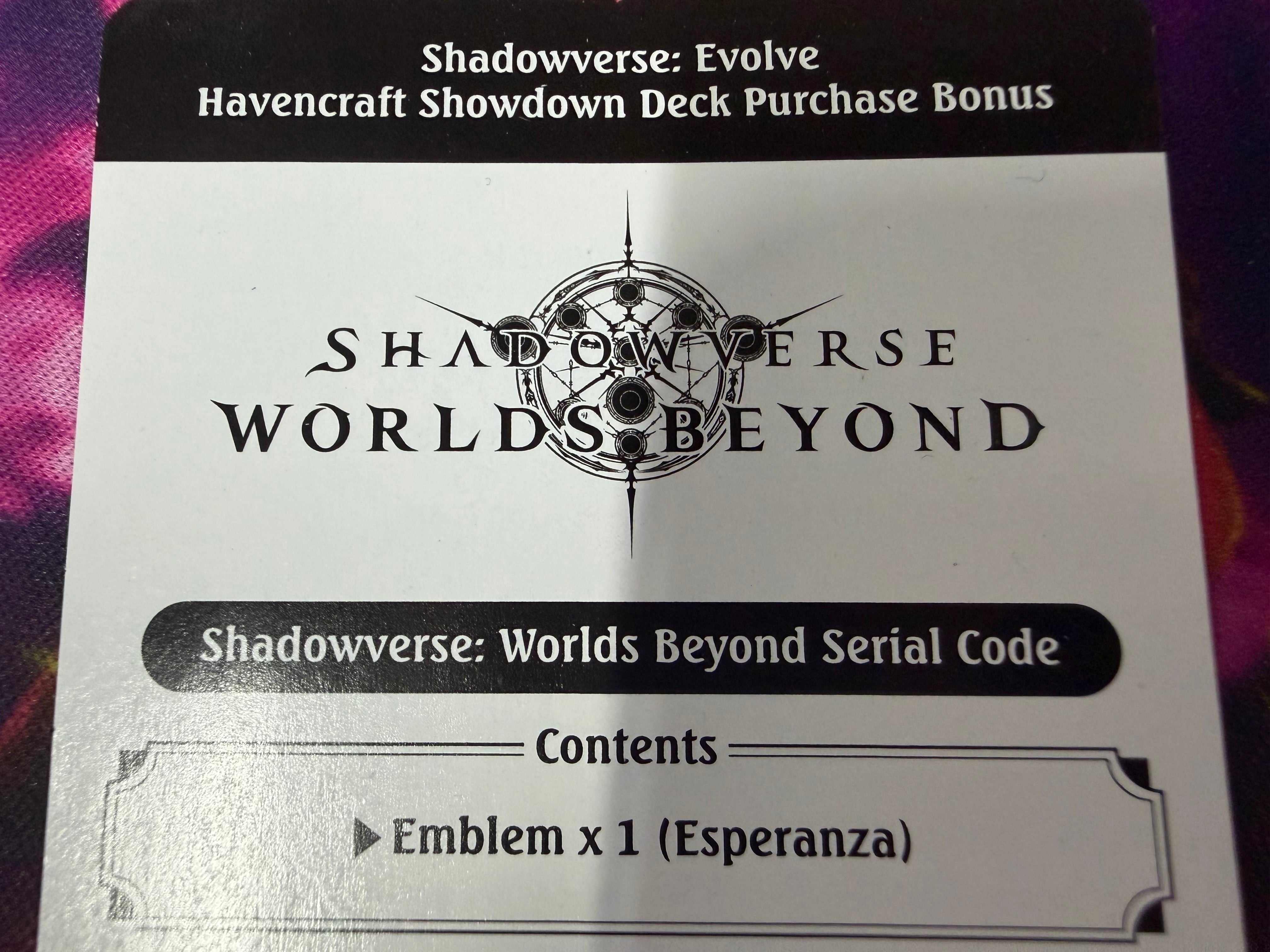 Shadowverse: Evolve Worlds Beyond Showdown Deck Serial Code