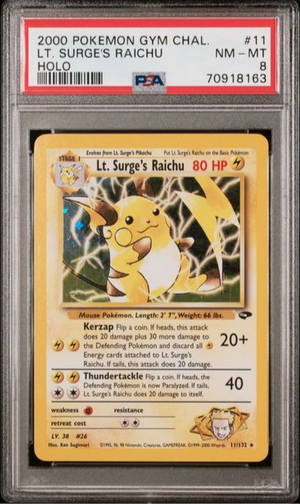 PSA 8 Lt. Surge's Raichu Holo 2000